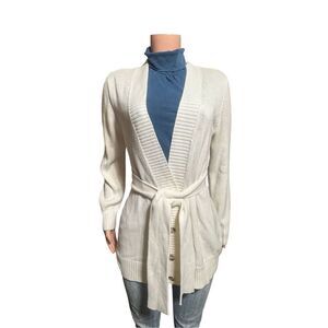 women's V-neck off white long-sleeve tie wrap knit cardigan L